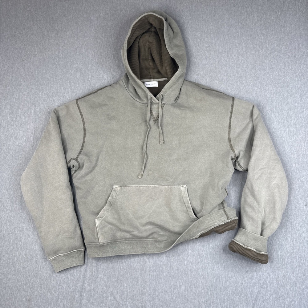 John Elliott Villain Hoodie Mens Size 3 Large Green Waffle Knit Lined Heavy USA